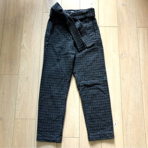 Aritzia Wilfred Front Tie Plaid Wool Cashmere Blend Pants in Charcoal Grey - Picture 1 of 13